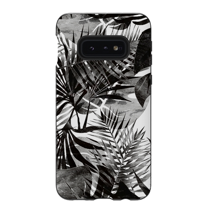 Galaxy S10e StrongFit Black transparent tropical leaves - ficus and palm by Oana 