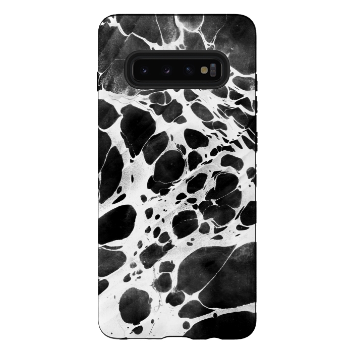 Galaxy S10 plus StrongFit Dark marble with white bubble ink lines by Oana 