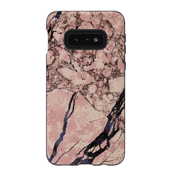 Galaxy S10e StrongFit Pink marble with dark cracks texture by Oana 