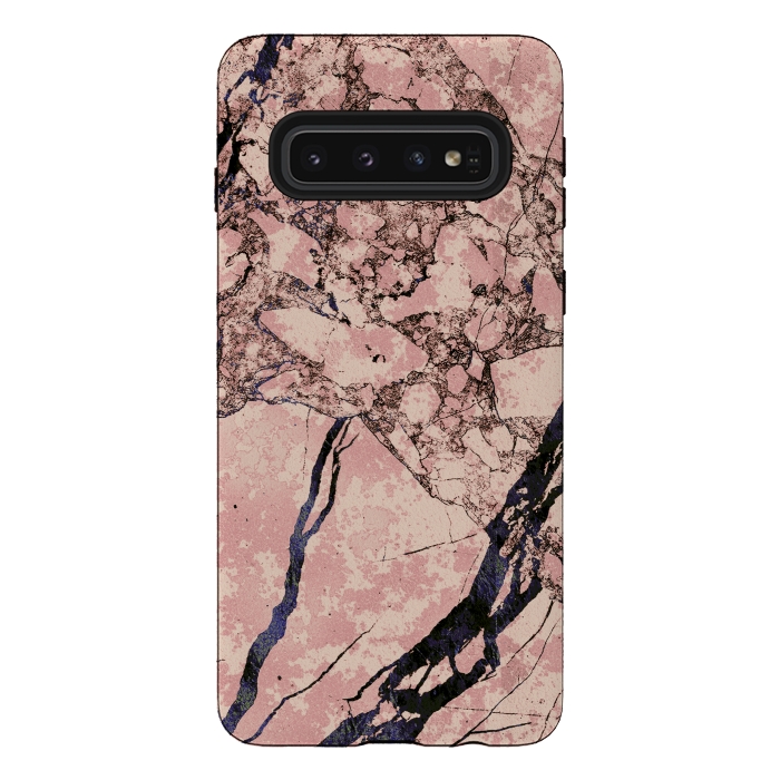 Galaxy S10 StrongFit Pink marble with dark cracks texture by Oana 