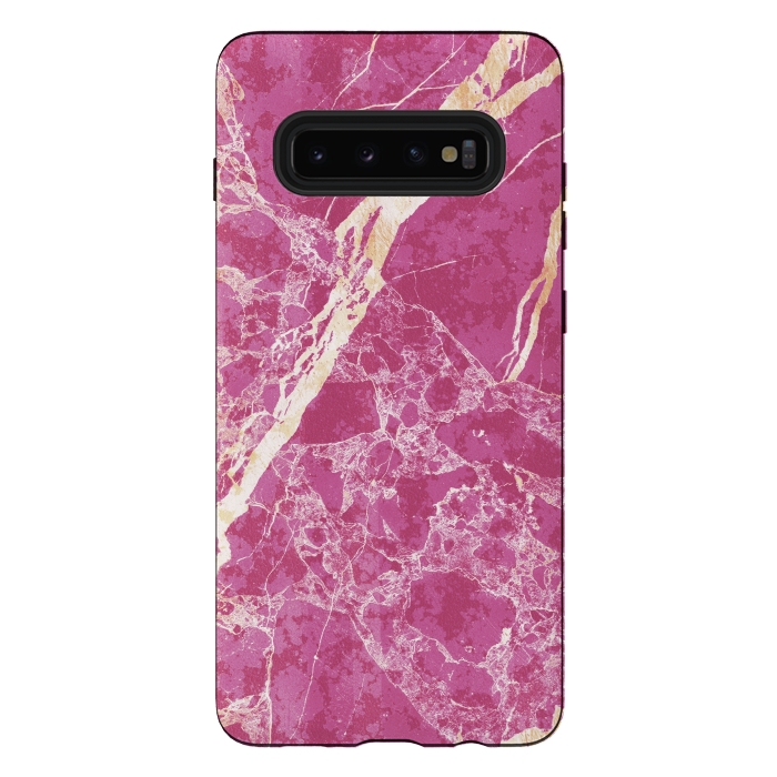 Galaxy S10 plus StrongFit Vibrant Fuchsia pink marble with golden cracks by Oana 