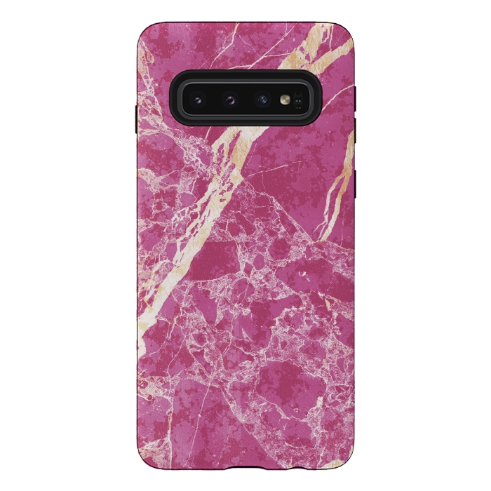 Galaxy S10 StrongFit Vibrant Fuchsia pink marble with golden cracks by Oana 