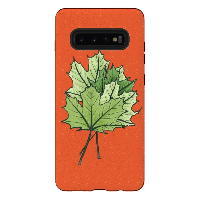 Galaxy S10 plus StrongFit Maple Leaves Digital Art In Green And Orange by Boriana Giormova