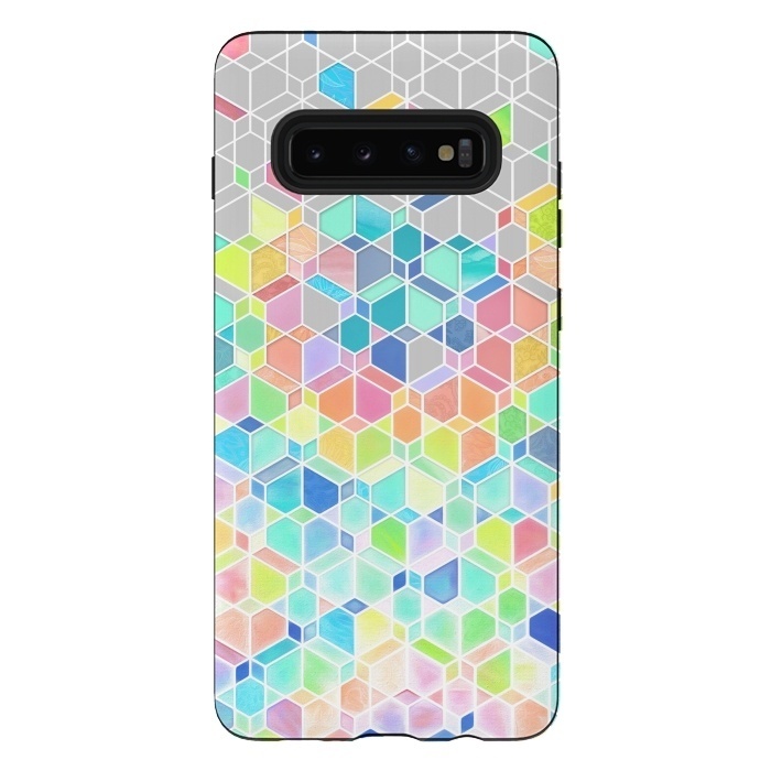 Galaxy S10 plus StrongFit Rainbow Cubes and Diamonds by Micklyn Le Feuvre