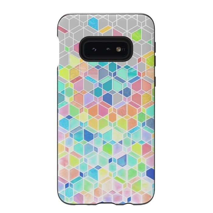 Galaxy S10e StrongFit Rainbow Cubes and Diamonds by Micklyn Le Feuvre