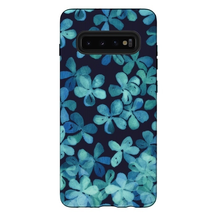 Galaxy S10 plus StrongFit Hand Painted Floral Pattern in Teal & Navy Blue by Micklyn Le Feuvre