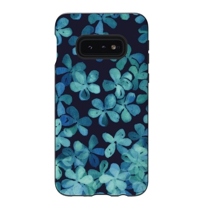Galaxy S10e StrongFit Hand Painted Floral Pattern in Teal & Navy Blue by Micklyn Le Feuvre