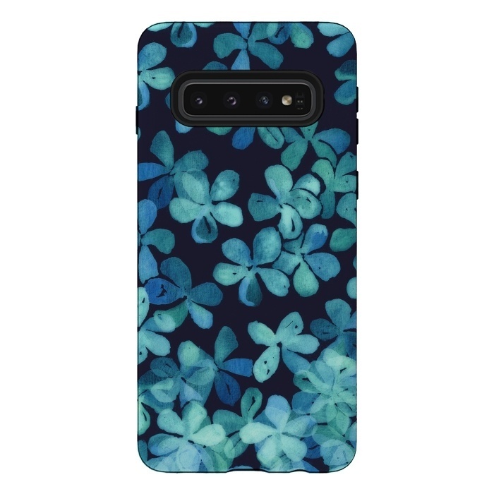 Galaxy S10 StrongFit Hand Painted Floral Pattern in Teal & Navy Blue by Micklyn Le Feuvre