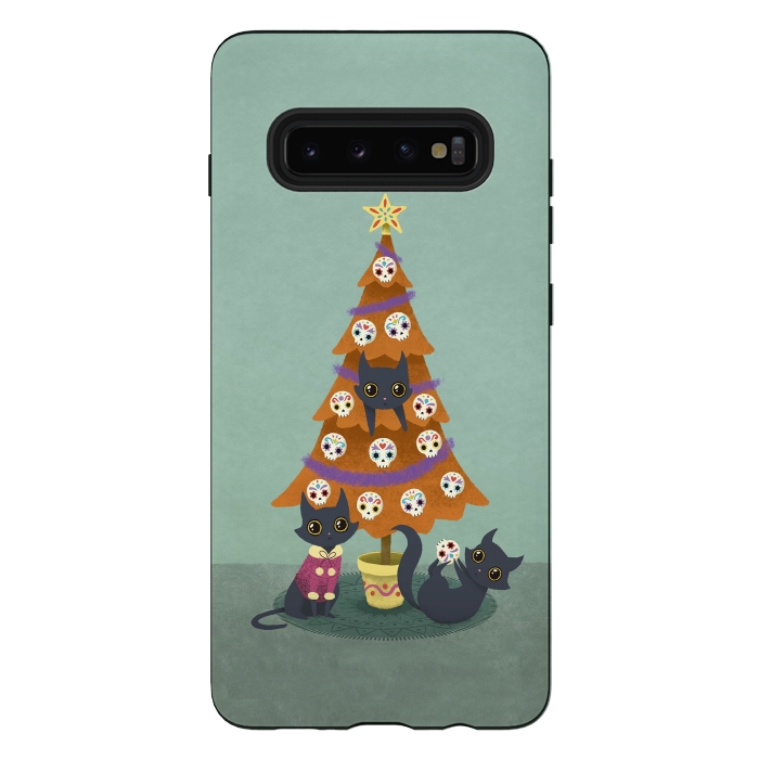 Galaxy S10 plus StrongFit Meowy christmas sugarskulls by Laura Nagel