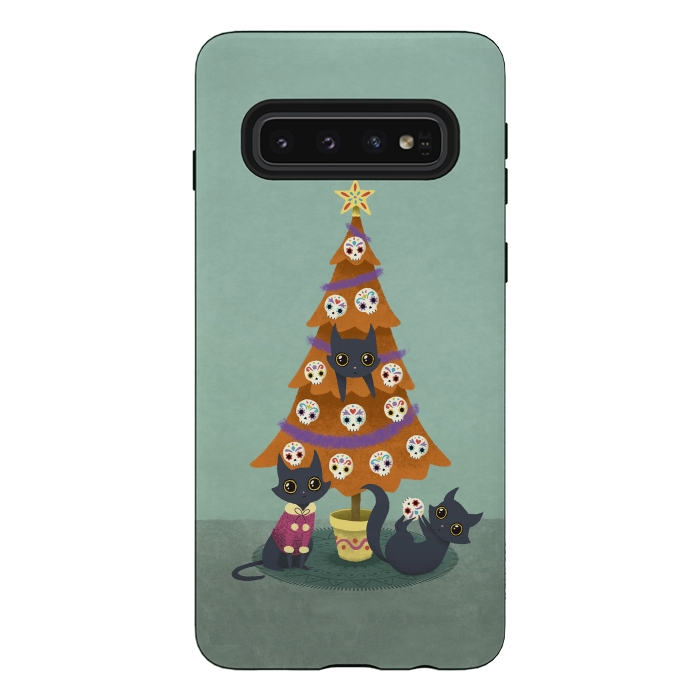 Galaxy S10 StrongFit Meowy christmas sugarskulls by Laura Nagel