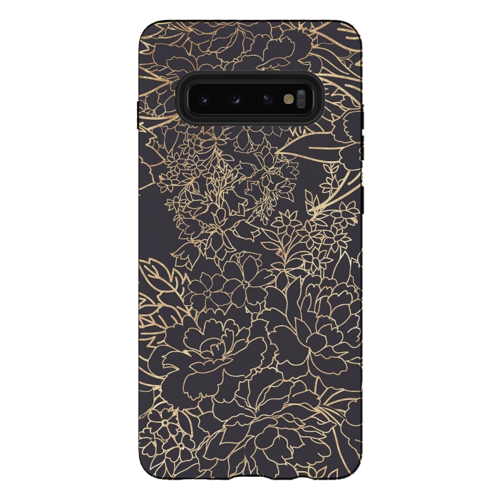 Galaxy S10 plus StrongFit Luxury winter floral golden strokes doodles design by InovArts