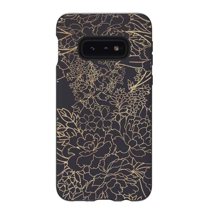 Galaxy S10e StrongFit Luxury winter floral golden strokes doodles design by InovArts
