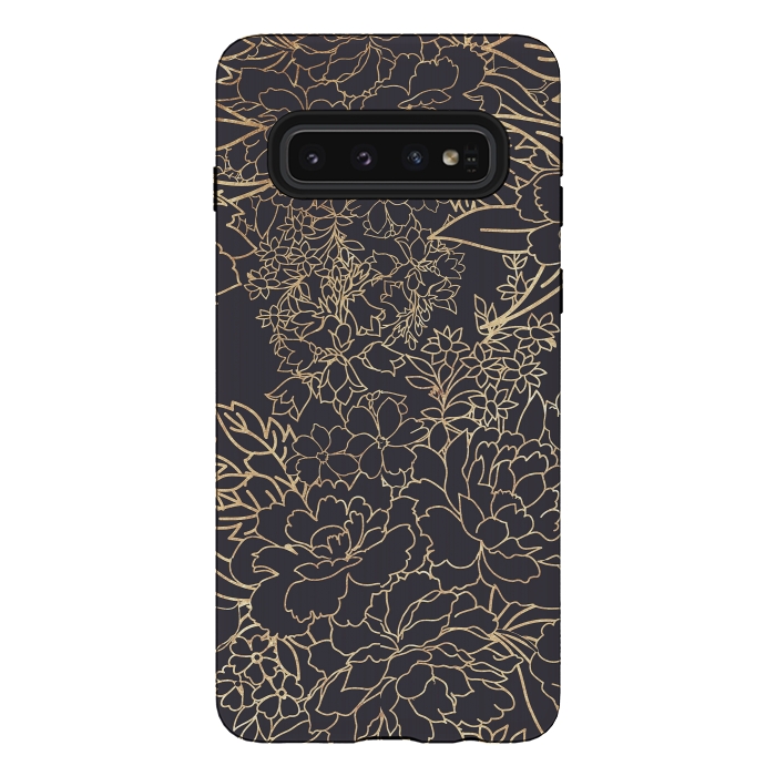 Galaxy S10 StrongFit Luxury winter floral golden strokes doodles design by InovArts
