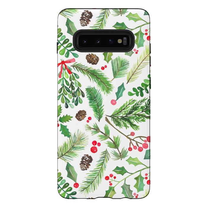 Galaxy S10 plus StrongFit Watercolor Christmas Greenery by Noonday Design