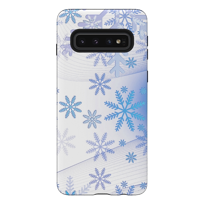 Galaxy S10 StrongFit Blue icy snowflakes - Christmas illustration by Oana 