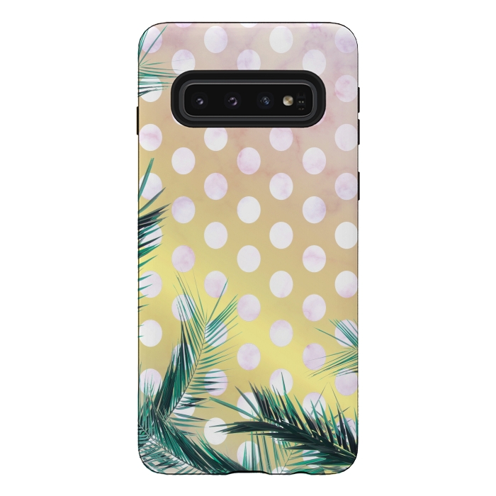 Galaxy S10 StrongFit tropical palm leaves on golden dotted background by Oana 