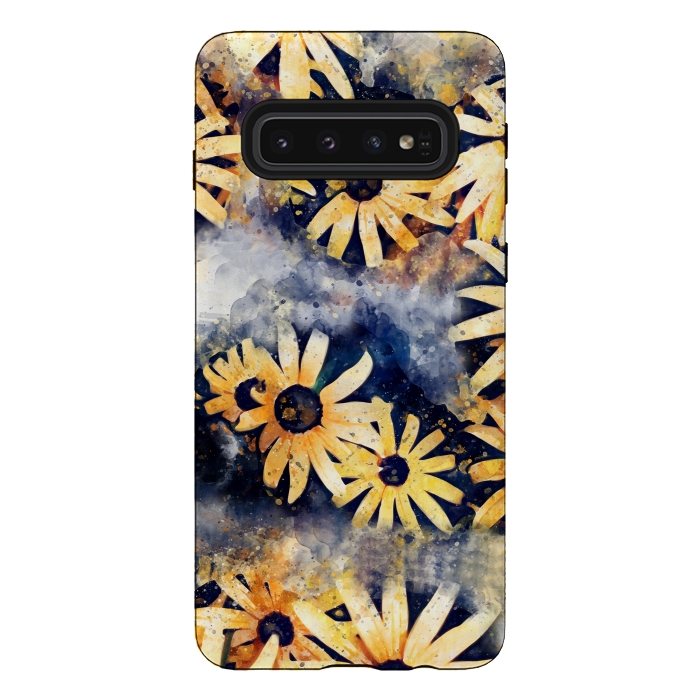 Galaxy S10 StrongFit Yellow Floral by Creativeaxle