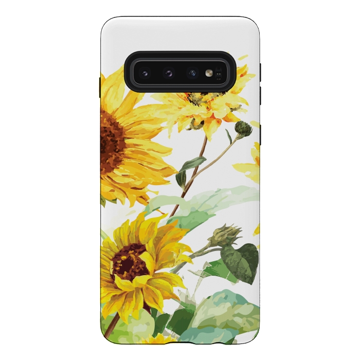 Galaxy S10 StrongFit Watercolor Sunflower by Bledi
