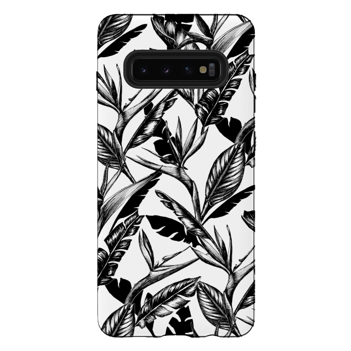 Galaxy S10 plus StrongFit Black and White Strelitzia by gingerlique