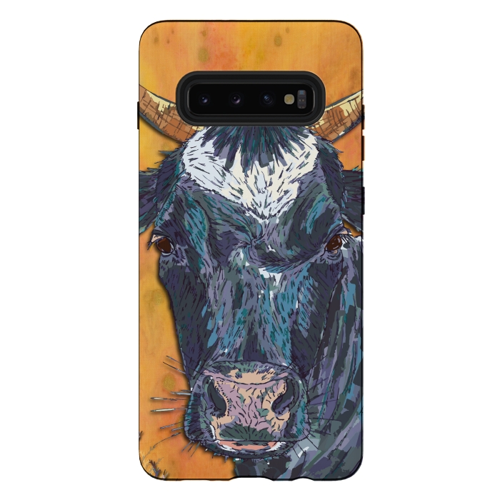 Galaxy S10 plus StrongFit Cow in Yellow by Lotti Brown