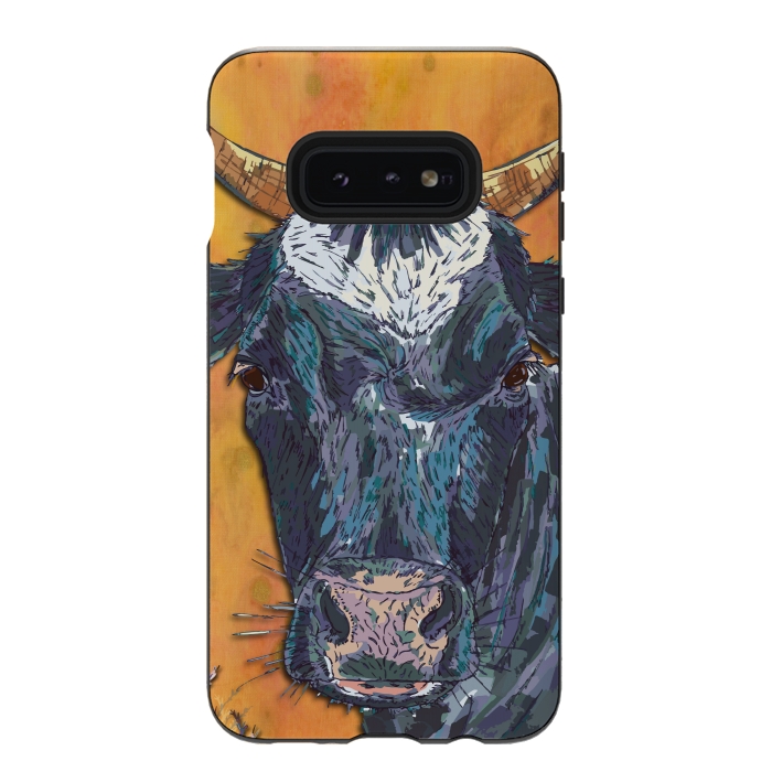 Galaxy S10e StrongFit Cow in Yellow by Lotti Brown