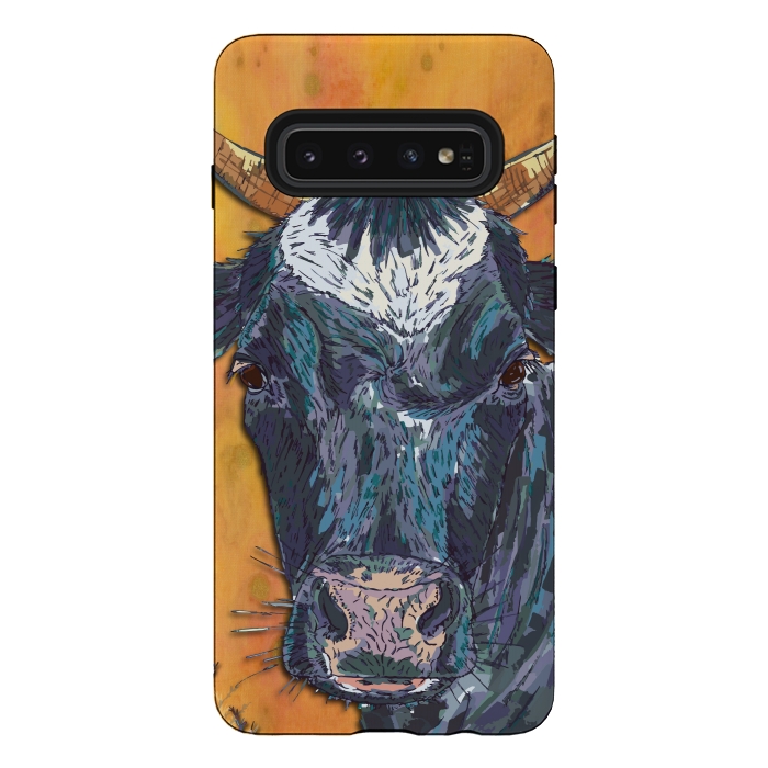 Galaxy S10 StrongFit Cow in Yellow by Lotti Brown