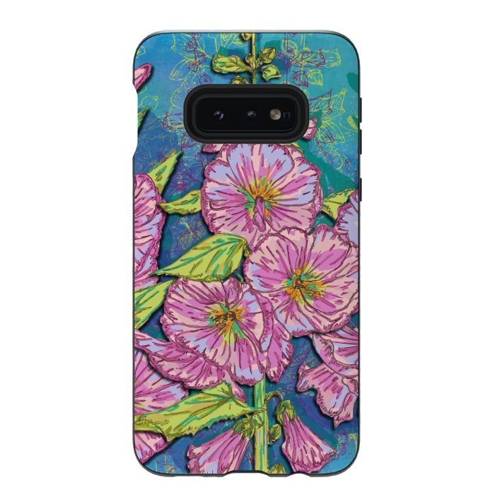 Galaxy S10e StrongFit Hollyhocks by Lotti Brown
