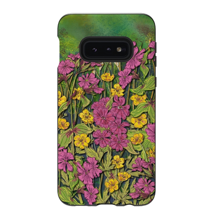Galaxy S10e StrongFit Pink and Yellow Wildflowers by Lotti Brown
