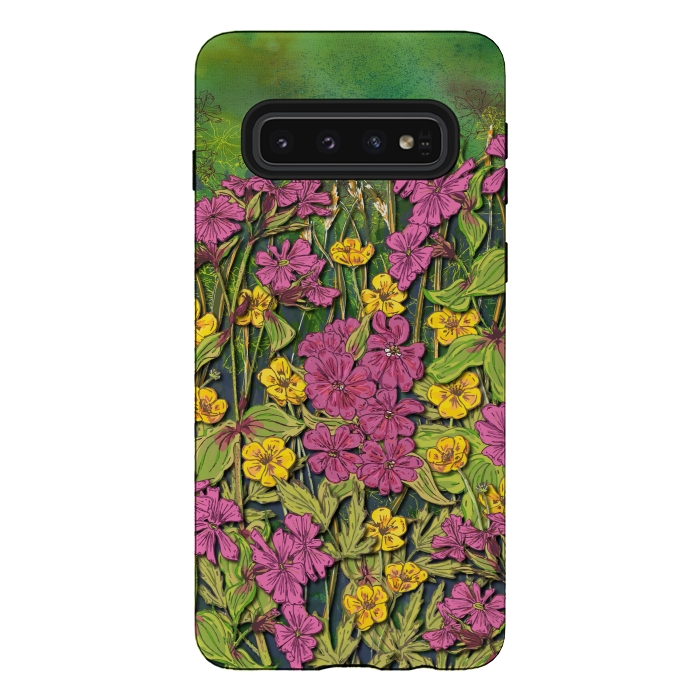 Galaxy S10 StrongFit Pink and Yellow Wildflowers by Lotti Brown