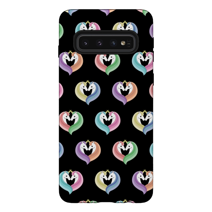 Galaxy S10 StrongFit unicorn heart pattern by Laura Nagel