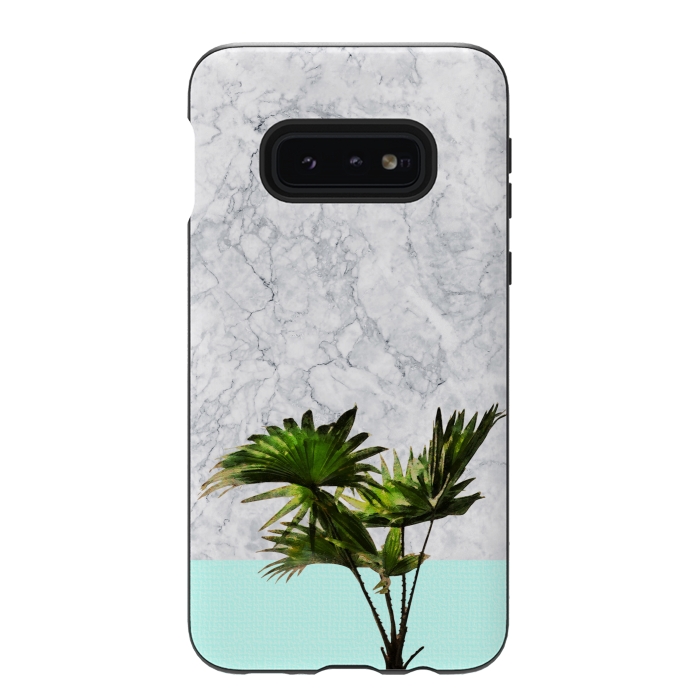 Galaxy S10e StrongFit Palm Plant on Marble and Pastel Blue Wall by amini54