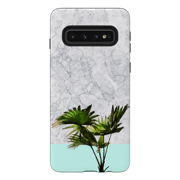 Galaxy S10 StrongFit Palm Plant on Marble and Pastel Blue Wall by amini54