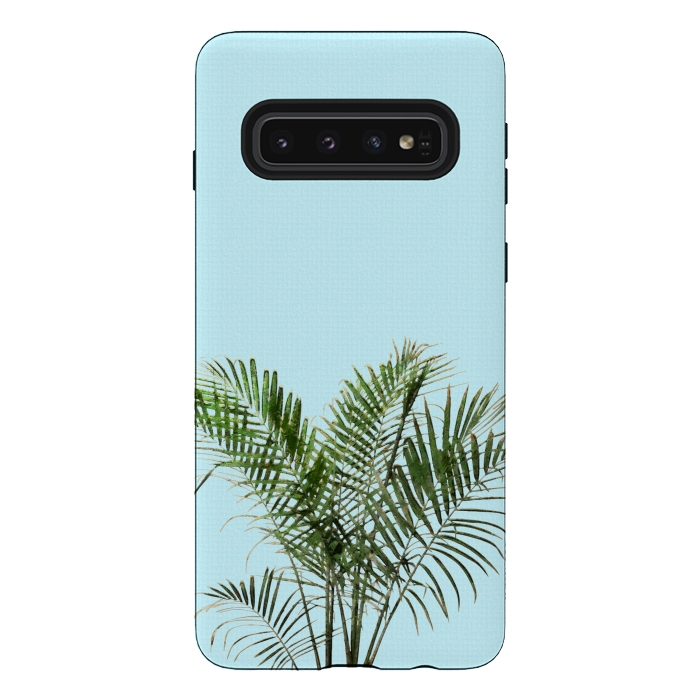 Galaxy S10 StrongFit  Palm Plant on Pastel Blue Wall by amini54