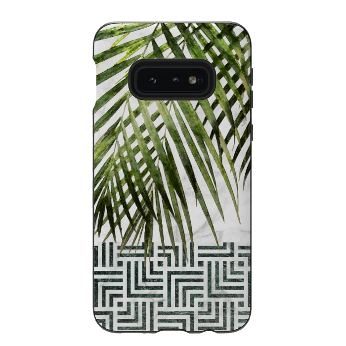 Galaxy S10e StrongFit Palm Leaves on White Marble and Tiles by amini54