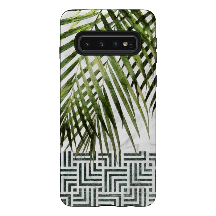 Galaxy S10 StrongFit Palm Leaves on White Marble and Tiles by amini54