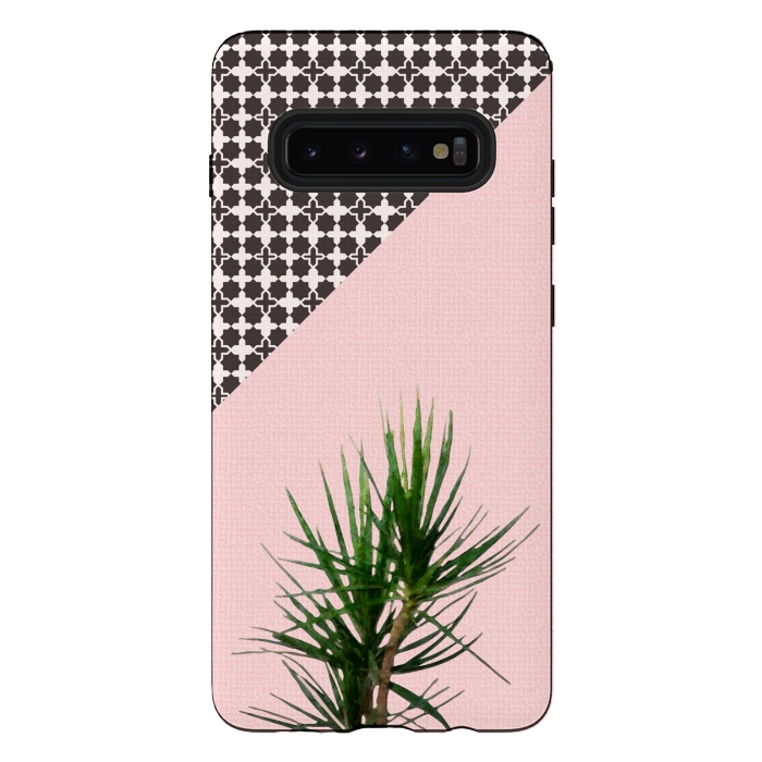 Galaxy S10 plus StrongFit Dracaena Plant on Pink and Lattice Pattern Wall by amini54