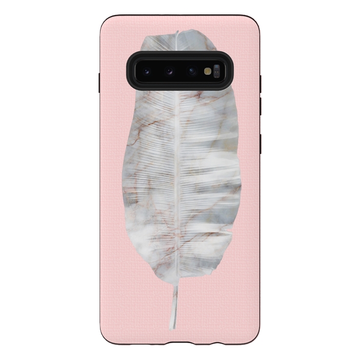 Galaxy S10 plus StrongFit  White Marble Banana Leaf on Pink Wall by amini54