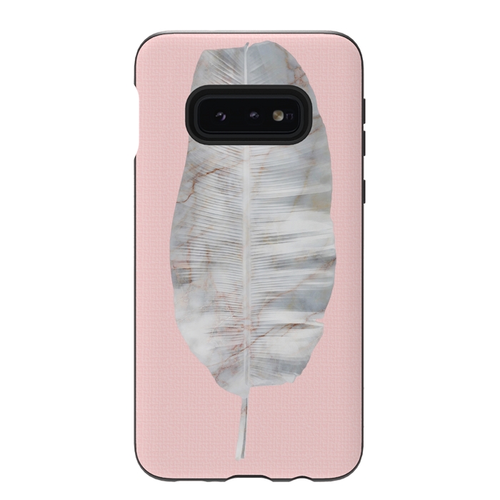 Galaxy S10e StrongFit  White Marble Banana Leaf on Pink Wall by amini54