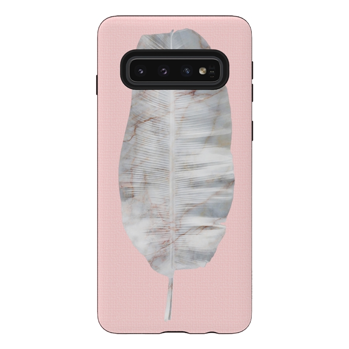 Galaxy S10 StrongFit  White Marble Banana Leaf on Pink Wall by amini54