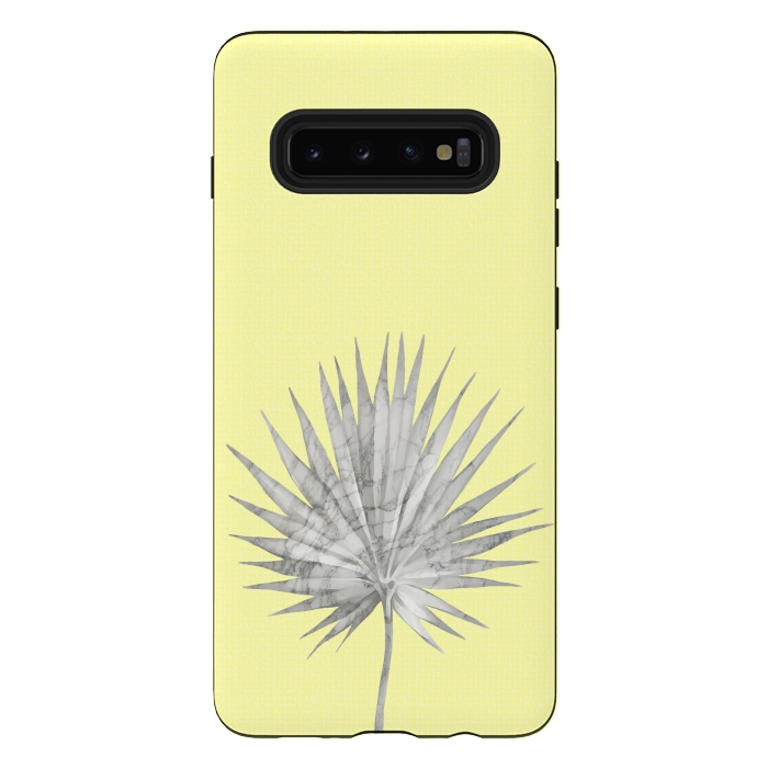 Galaxy S10 plus StrongFit  White Marble Fan Palm Leaf on Yellow Wall by amini54