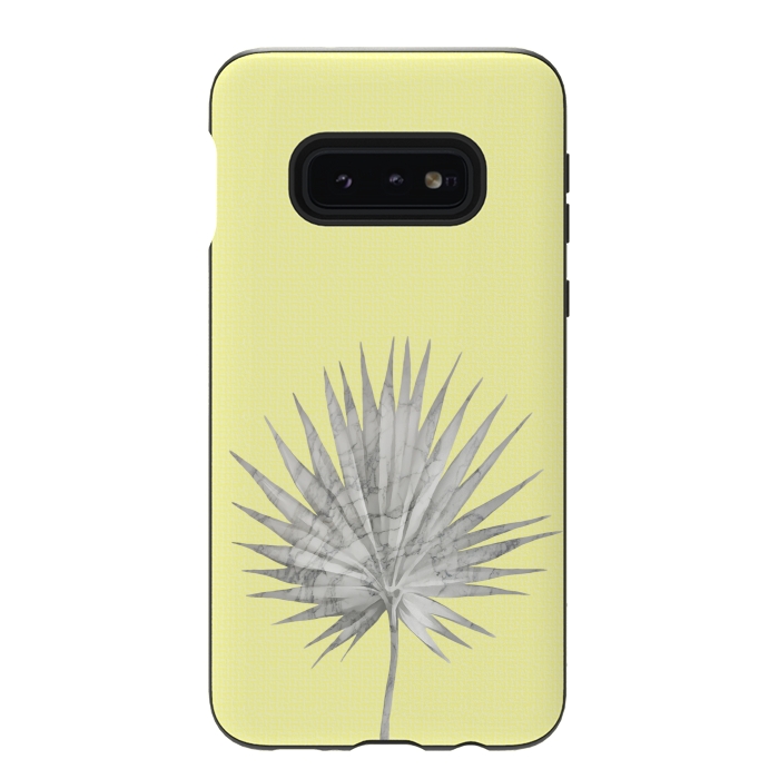 Galaxy S10e StrongFit  White Marble Fan Palm Leaf on Yellow Wall by amini54
