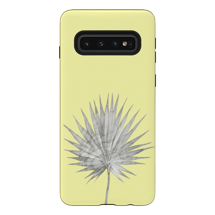 Galaxy S10 StrongFit  White Marble Fan Palm Leaf on Yellow Wall by amini54