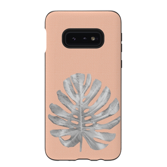 Galaxy S10e StrongFit White Marble Monstera on Peach Wall by amini54
