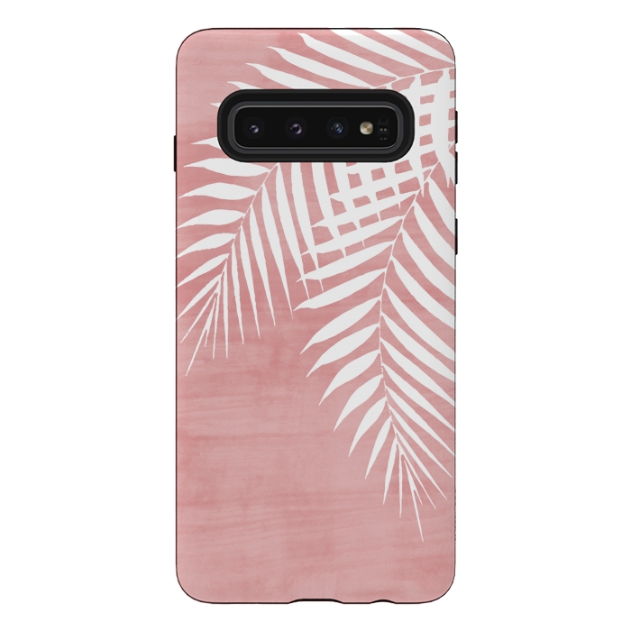 Galaxy S10 StrongFit  Palm Leaves on Pink by amini54