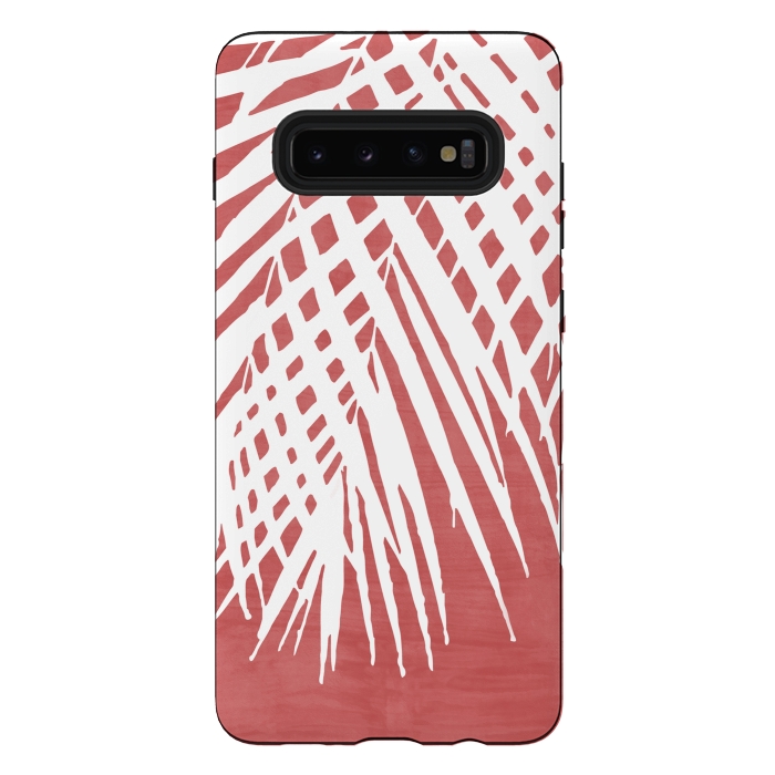 Galaxy S10 plus StrongFit  Palm Leaves on Red by amini54