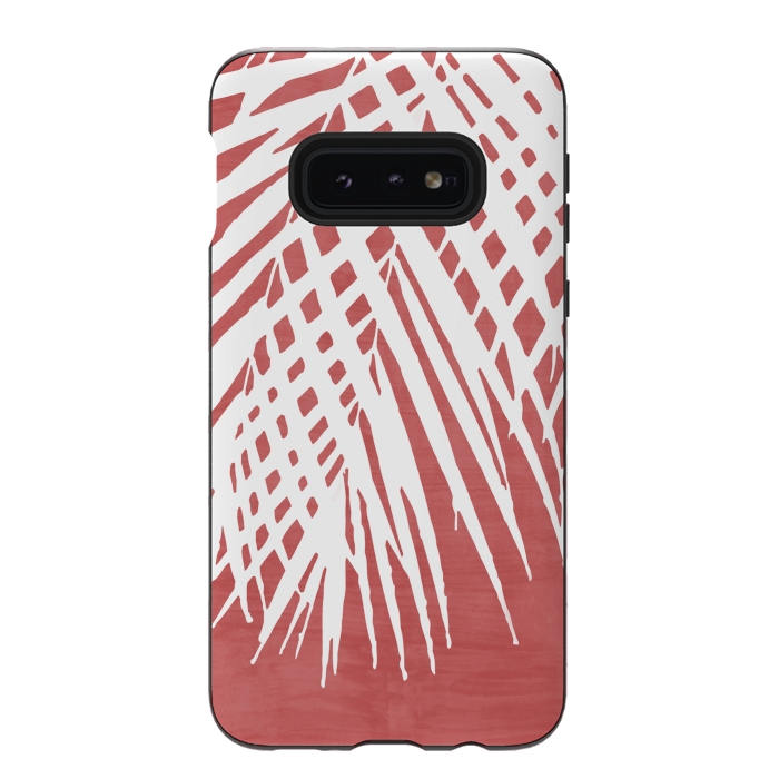 Galaxy S10e StrongFit  Palm Leaves on Red by amini54