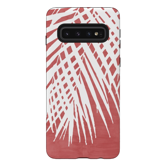 Galaxy S10 StrongFit  Palm Leaves on Red by amini54