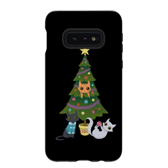 Galaxy S10e StrongFit Meowy christmas by Laura Nagel