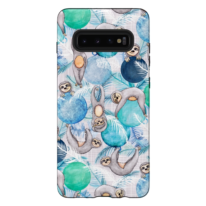 Galaxy S10 plus StrongFit Tropical Christmas Sloth Party by gingerlique