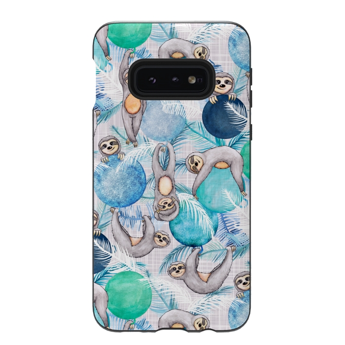Galaxy S10e StrongFit Tropical Christmas Sloth Party by gingerlique